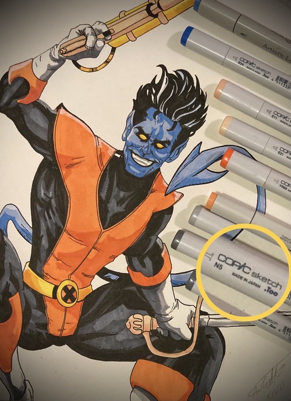 8.5×11 Drawing Of NightCrawler Colored In With Copic Markers art work original