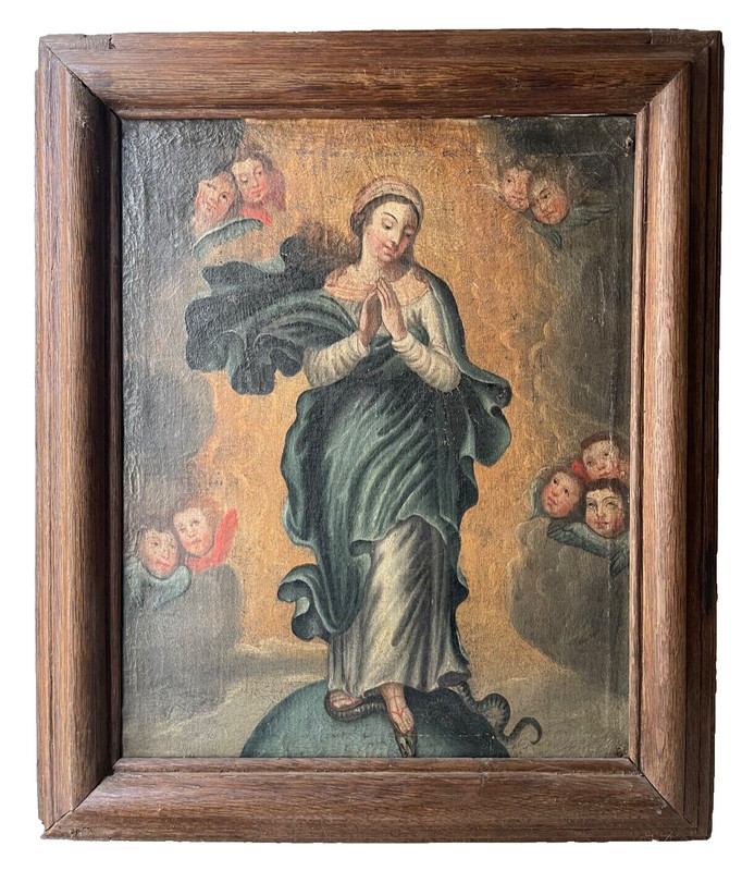 17th MURILLO ( circle ) SPANISH OLD MASTER RELIGIOUS OIL IMMACULATE CONCEPTION