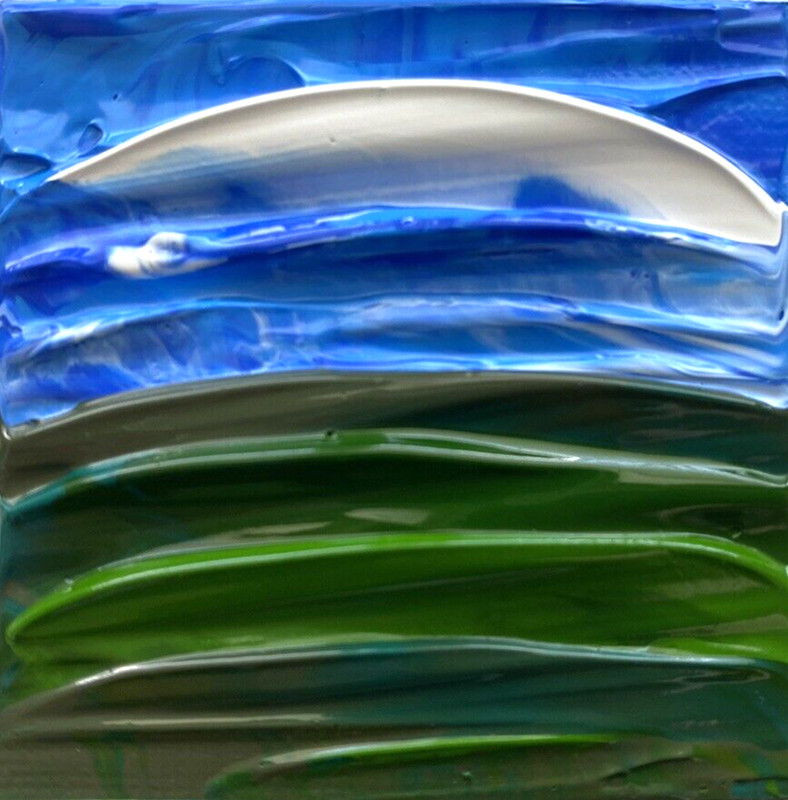 GREEN HILLS BLUE SKY Acrylic Miniature Landscape Painting 2″x2″ Julia Garcia NEW