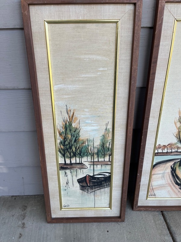 Mid Century Modern vintage Carlo of Hollywood Pair of Framed Paintings gallery