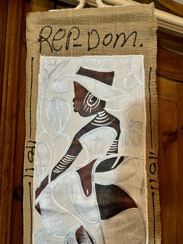 Dominican Republic Two Paintings On Burlap One Signed Beautiful Textures gallery