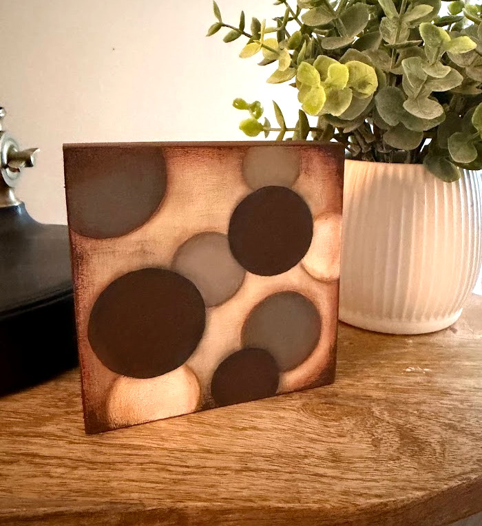 Small Abstract Circle Art Contemporary Painting on Wood Panel Shelf Sitter