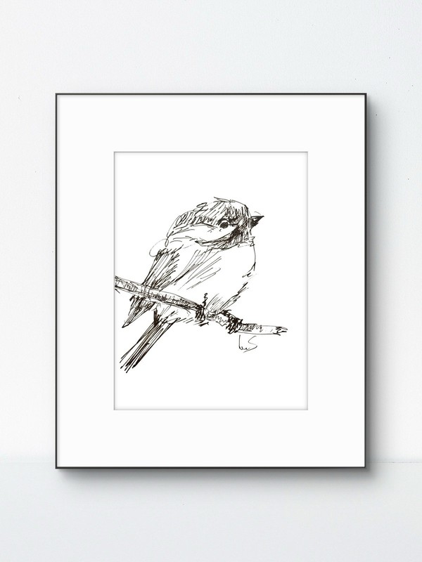 SAMATOWIC Original Abstract Gestural Bird 9x12Handmade Paper Signed Art 17