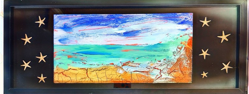 GERARD 8×20 in-Abstract Expressionist Original Painting Seascape Shadowbox
