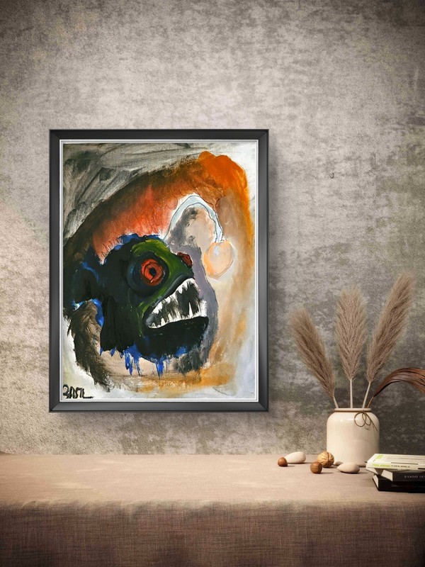 Angler Fish Unique Abstract Expressionism Wall Art Canvas Board 11x14 gallery