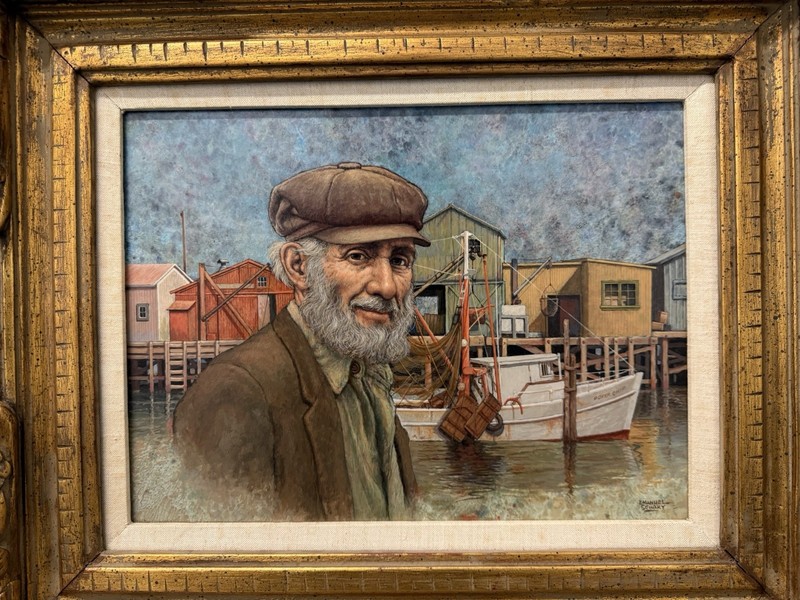 Emanuel Schary (Israel, 1924-94) “Old Man at The Dock ” Oil on Board Signed LR gallery