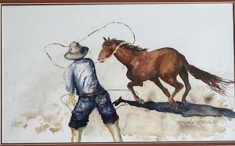 3 Original Watercolor Paintings Horses Cowboys CA Artist Signed Net Bartels Art! gallery