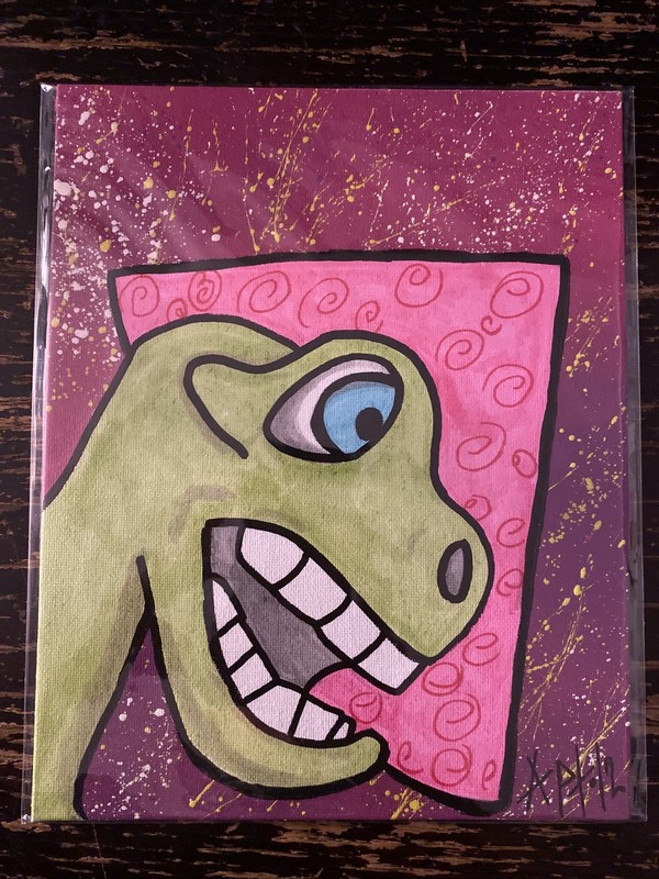 8×10 Hand Painted (Dino, the Dino￼/ Dinosaur) Black Light – Pop Art