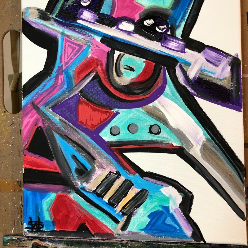Colorful plague doctor impressionism modern art painting 14X11 canvas original gallery