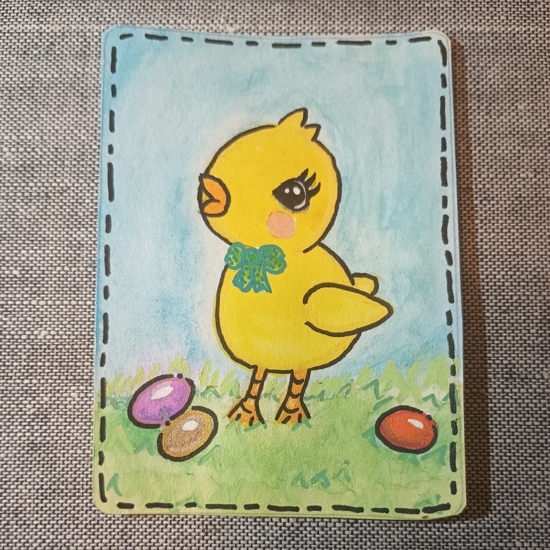 ACEO Original Easter Chick Acrylic and Watercolor «Cheeky»