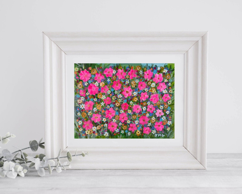 Painting Floral Original Acrylic Modern Flowers Art Matted 11×14 Jimarieart