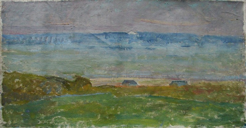 Ukrainian Soviet Oil Painting Landscape pointillism cloud