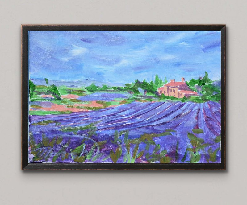 Original Abstract 11×14 Impressionist Lavender Field Acrylic Canvas Signed Decor