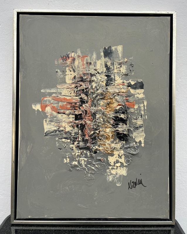 Abstract Composition Danish Mid-Century Vintage Modern Art Oil Painting 84x64cm gallery