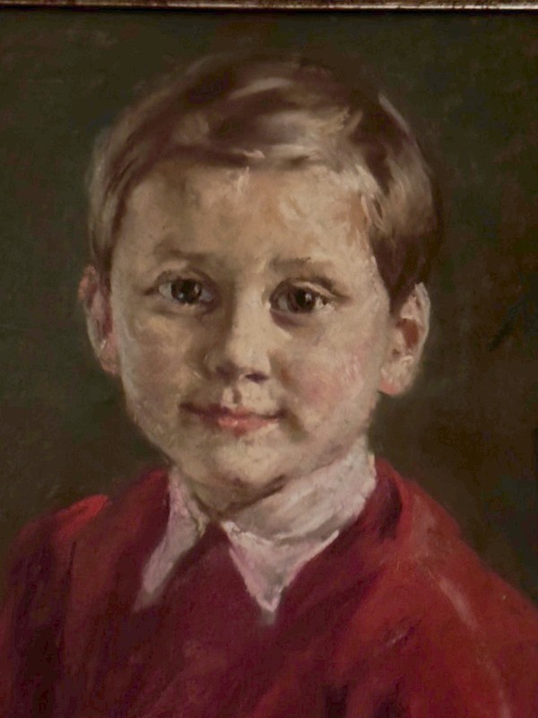 ❗1953 Boy Portrait with Crayon/Book – Mixed Media – Willy Lux, Dated 1953❗️