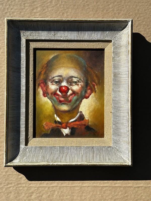 Vintage Clown Painting Lionel Talbot Signed Matted Framed Original Oil On Board gallery
