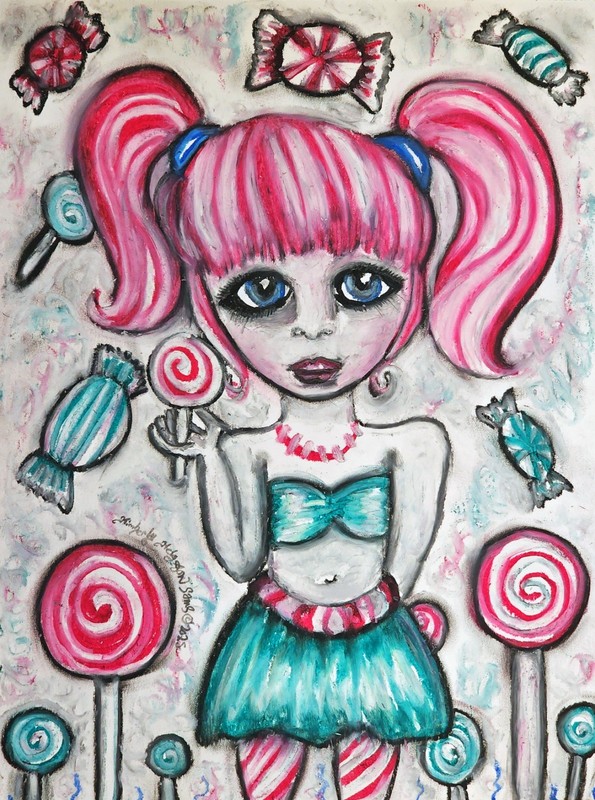 Candy Woman Art Original 9×12 Oil Pastel Painting Gothic Fantasy Artist KSams