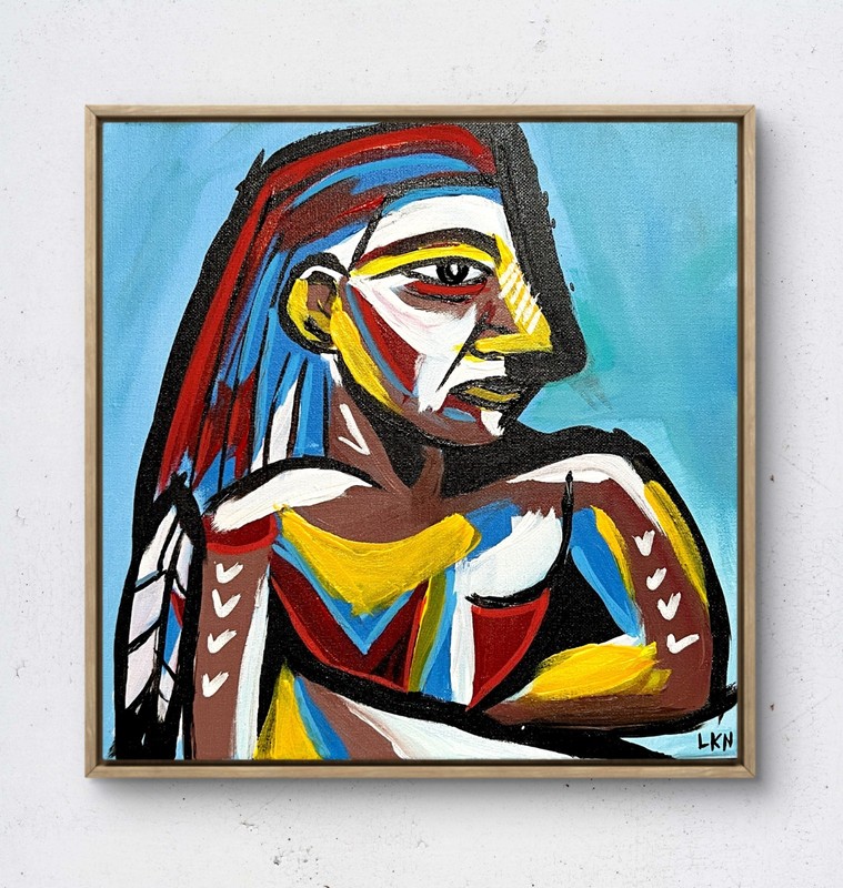 Laeknapes Native Warrior Abstract Art 12X12 Canvas Home Modern Expressionist