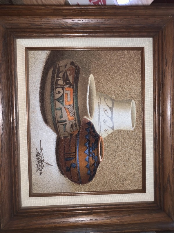 Myung Mario Jung Original Sand Painting Acoma Pueblo Native American Pottery