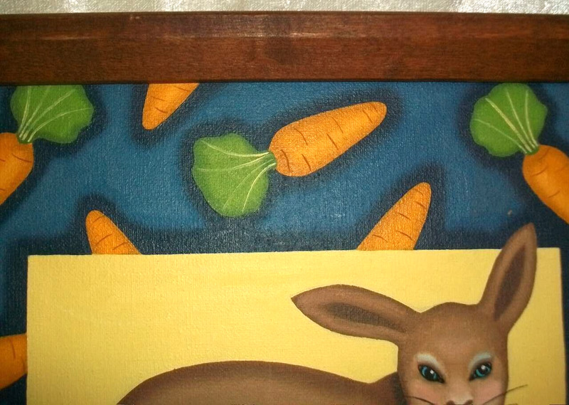 Vintage 1985 Anthropomorphic Arlene Salamendra Easter Rabbit Carrot Oil Painting gallery