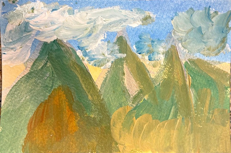 Calm «Avocado Mountains» 4X 6 Abstract Landscape PAPER Art 140 lb