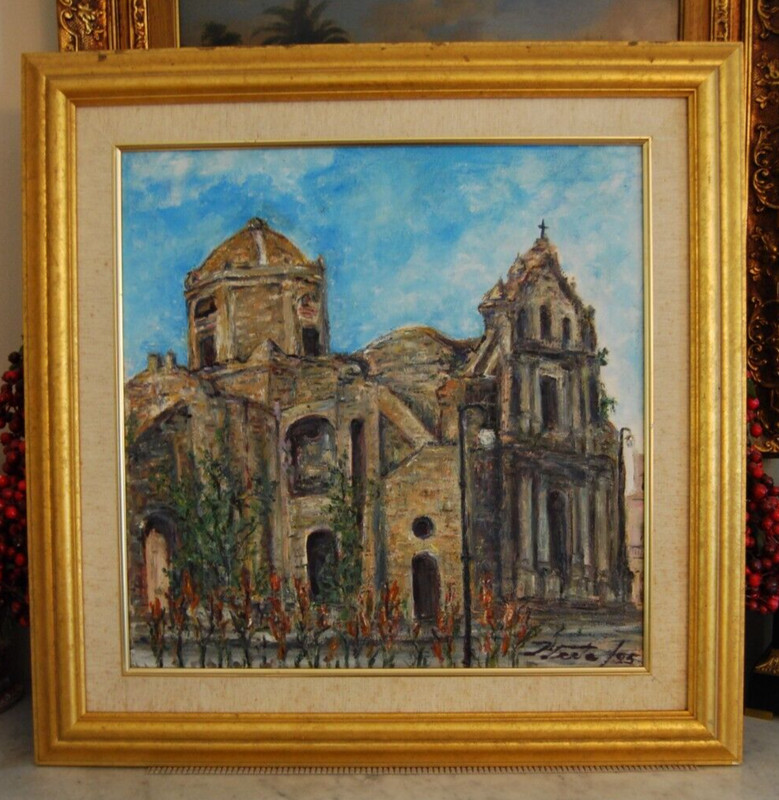 FRAMED ORIGINAL OIL SAN FRANCISCO DE PAULA CHURCH HAVANA CUBA ARTIST HECTO VIDAL