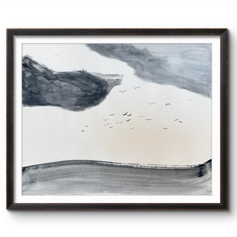 BIRDS ACROSS CLOUDY SKY 11×14 Original Art #128 PAPER Fine Art