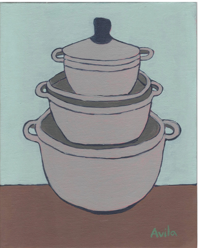 Original Painting: «Caribbean Cooking Pots» by Maria Avila,8×10