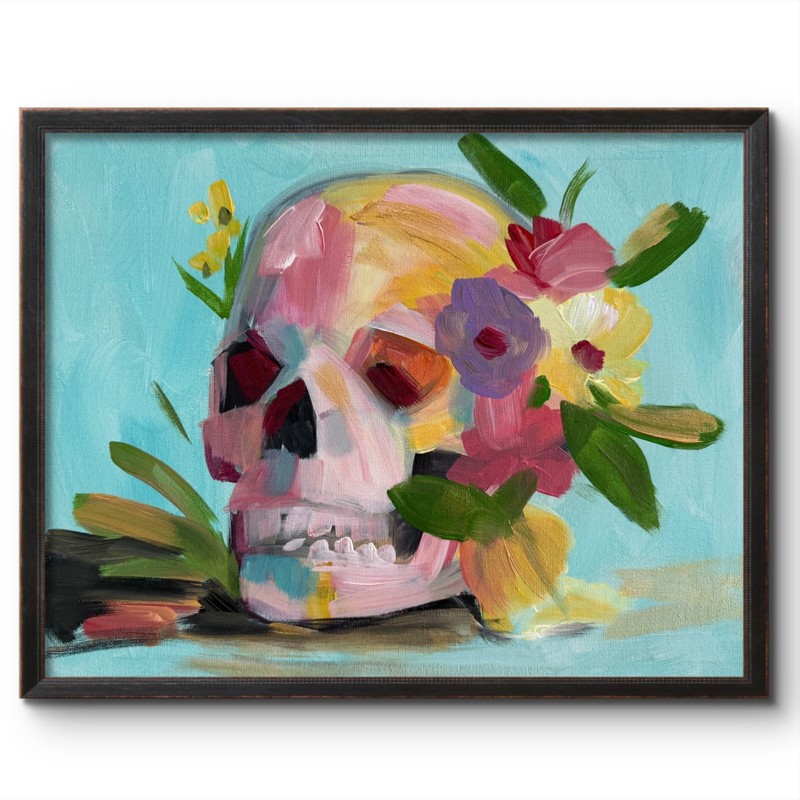 SKULL AND FLOWERS 14×11 ORIGINAL CONTEMPORARY EXPRESSIONISM ART