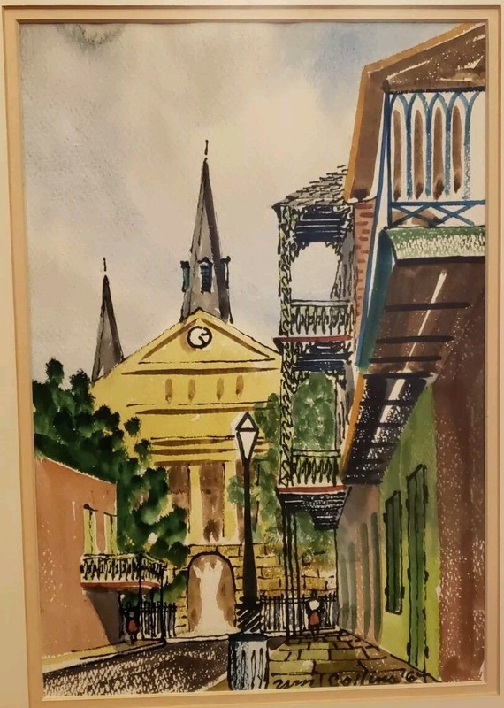1964 William Collins Original Watercolor Street Scene Painting gallery