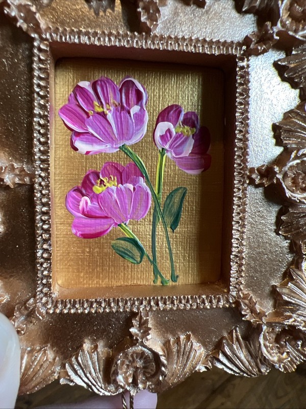 Peony,roses,flowers, Original miniature Painting,small,mini,framed gallery