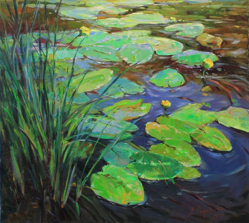 Water Lily painting IMPRESSIONISM original artwork Oil on canvas by A Onipchenko