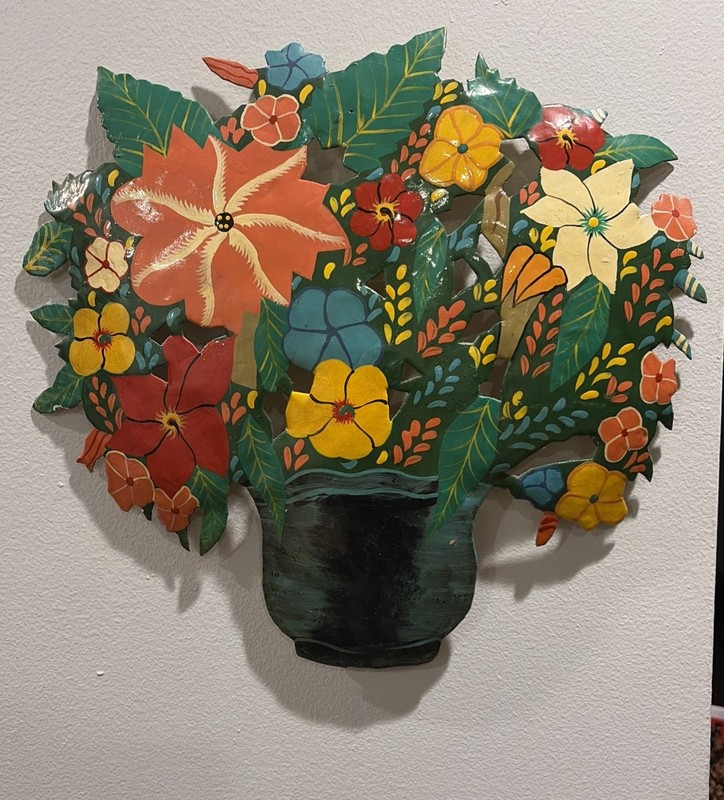 Haitian Folk Art Hand painted Steel metal floral bouquet 3D