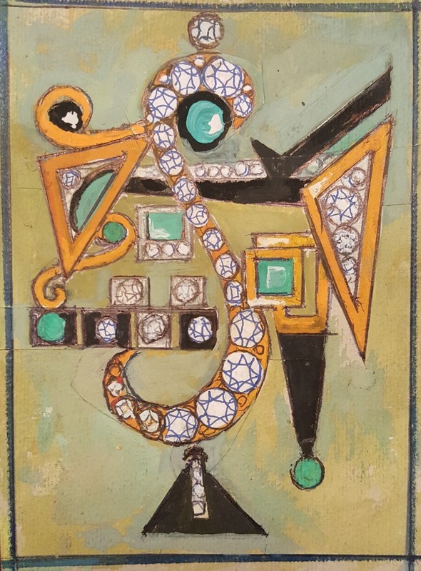 VINTAGE ROLPH SCARLETT ABSTRACT DIAMOND JEWELRY DESIGN ART MODERNISM PAINTING NY