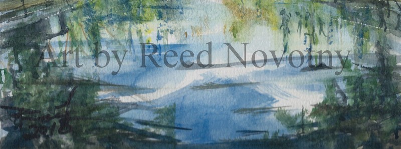 Watercolor Painting Landscape "Red Bridge On Lake In The Ozarks" by Reed 8 X 10 gallery