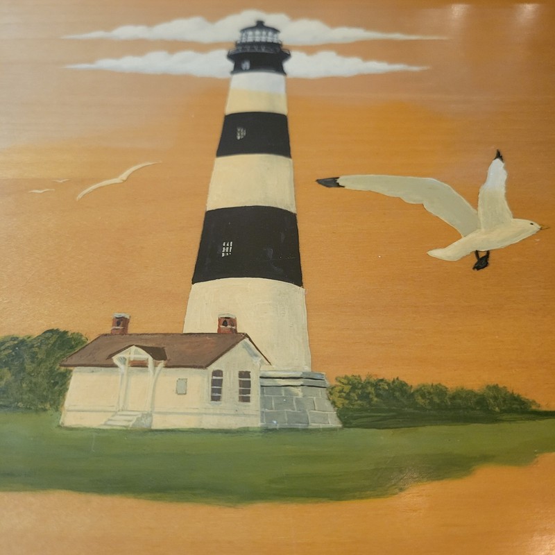Bodie Island Lighthouse In North Carolina HandPainted On Wood Wall Plaque Signed gallery