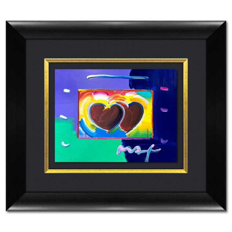 Peter Max «2 Hearts» Framed Acrylic Mixed Media Hand Signed