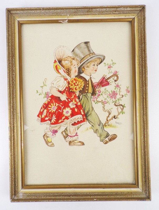 Watercolour Drawing Children Fashion Children Motif K Clemenz Signed