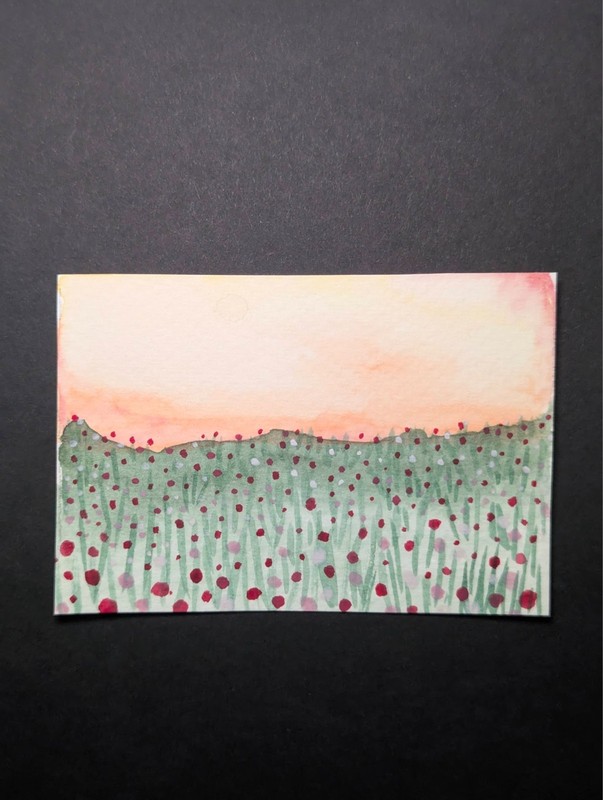 ACEO Original Drawing – #47 «Field of Poppies» by Kodie Pohl, Watercolor, mini