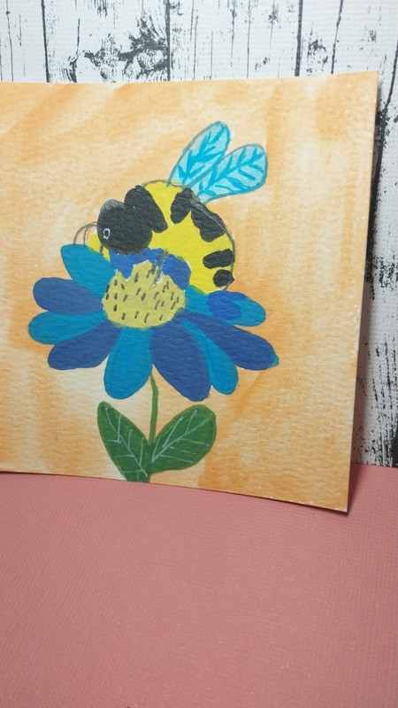 GAT Original Painting Tiny IMPRESSIONIST Bumblebee Signed Bee 4x4 Flowers Art gallery