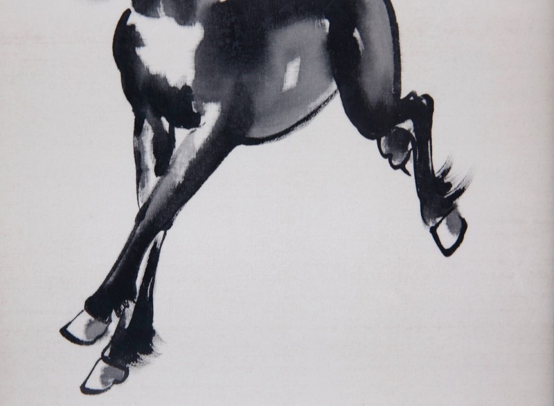 Original Ink Painting Galloping Horse on Silk Cloth Framed Signed by Lily 13x10" gallery