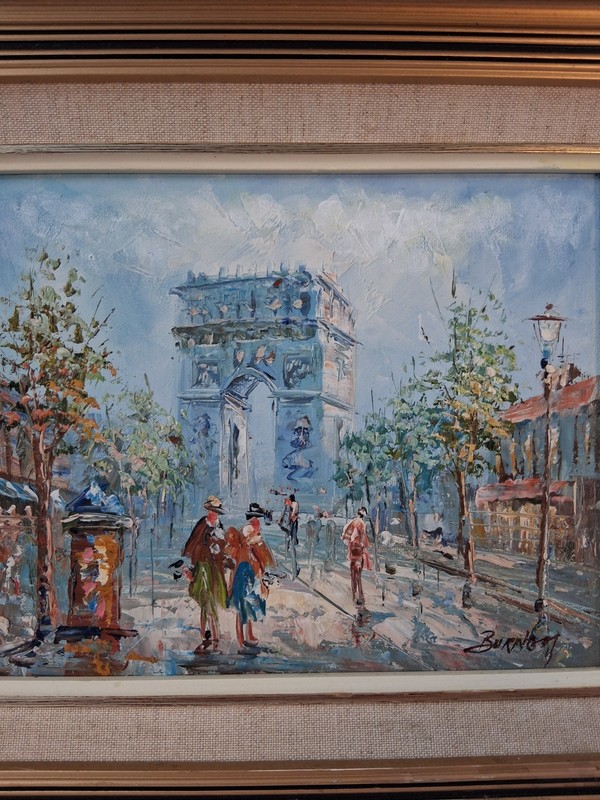 VTG MCM Impressionist Paris Street Scene signed "Burnett";Lovely, Ornate Framing gallery