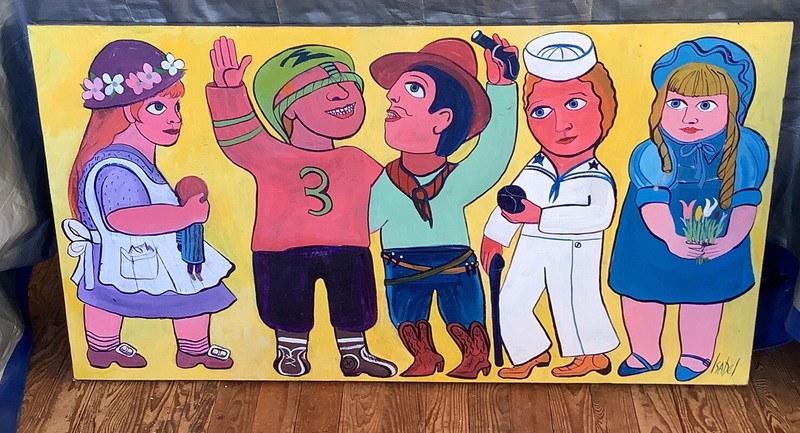 Folk Art Children Large Painting By Isabel