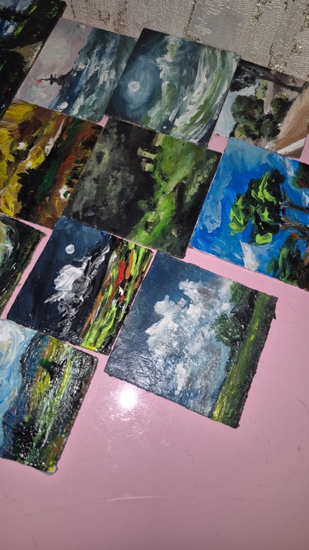 Original Acrylic Miniature Painting "dark night " 2×2 in by Diana Werner, OOAK gallery