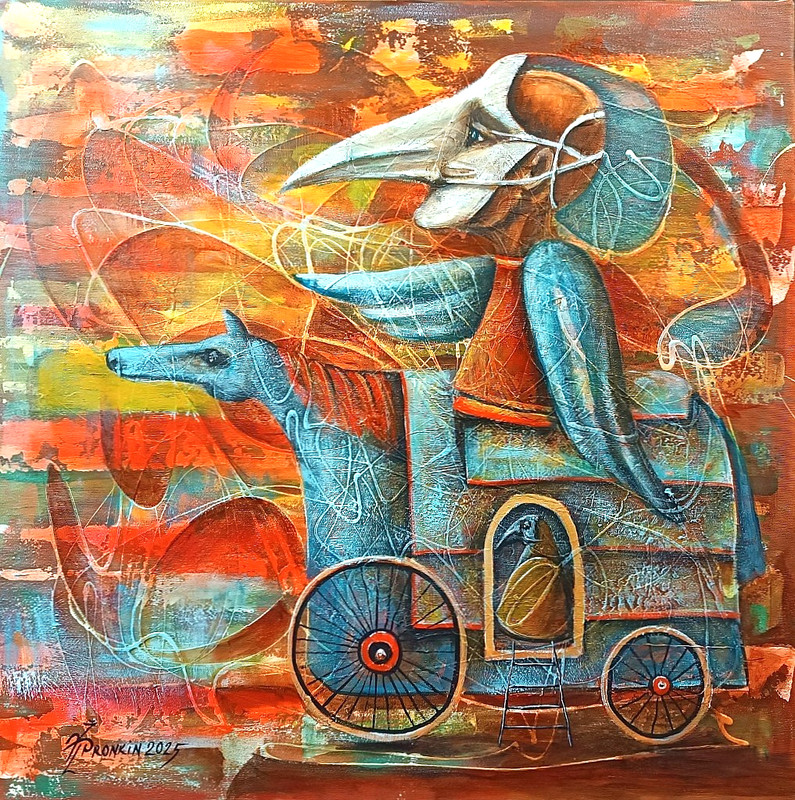 Painting ORIGINAL Oil canvas contemporary ART SUR. by Pronkin 2025 BIRD’s LIVES2