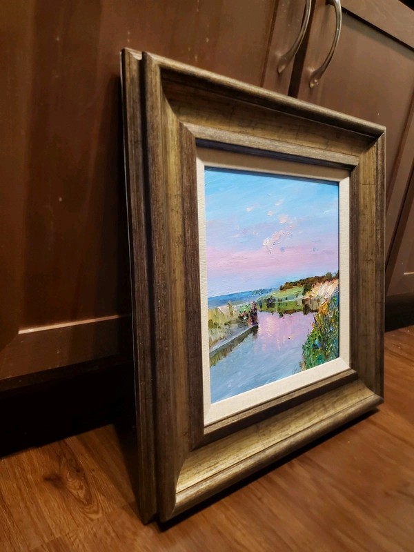 Original Oil Painting "Pink Sunset" – Framed Landscape – Oil on Canvas 20 x 20in gallery
