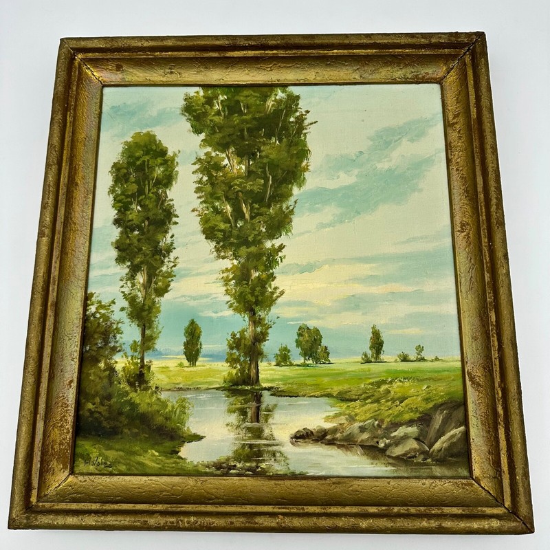 Herman Volz Landscape Oil Painting Original Framed On Canvas, Vintage gallery