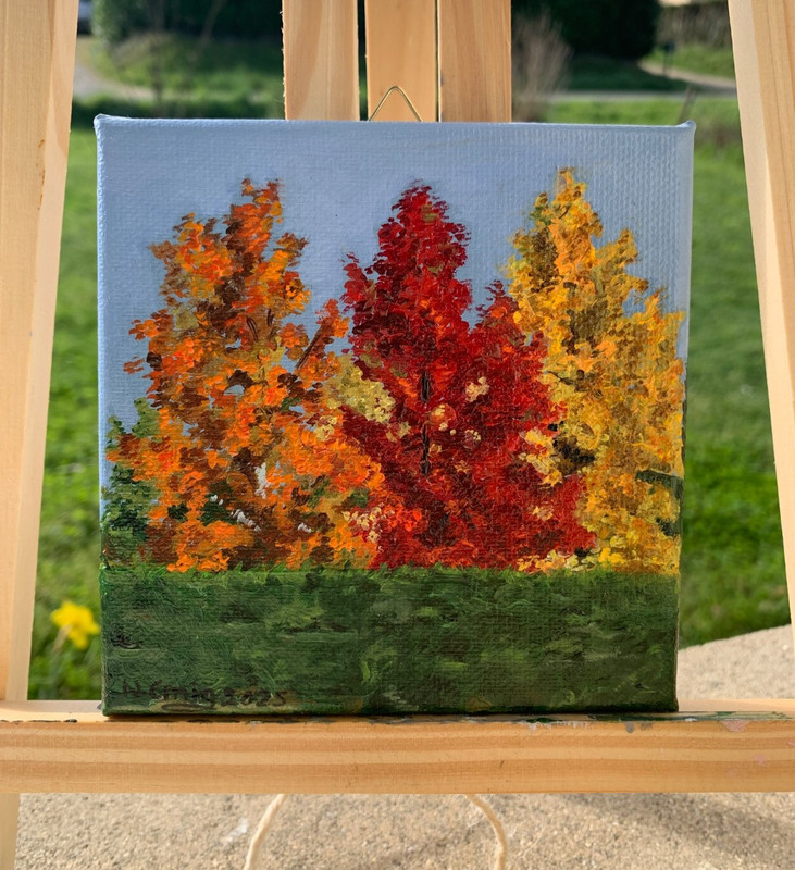 Nicole Emig Original Miniature Autumn Landscape Trees Oil on Canvas 12 x 12 cm