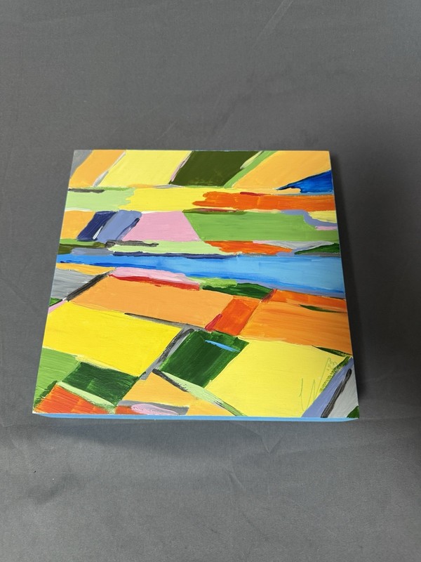 Original Acrylic Painting 10×10 Abstract Landscape Colorful Signed