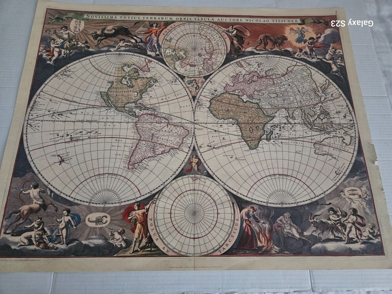 RARE FRENCH MAPPEMONDE MEDIEVAL MAP OF THE WORLD INCLUDING NEW WORLD